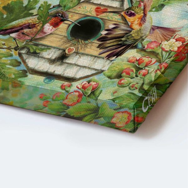 Jesus Portrait Poster Home Decor Gift – Antique Birdhouse & Colorful Hummingbird Art – Gift For Christian