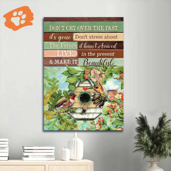 Jesus Portrait Poster Home Decor Gift – Antique Birdhouse & Colorful Hummingbird Art – Gift For Christian