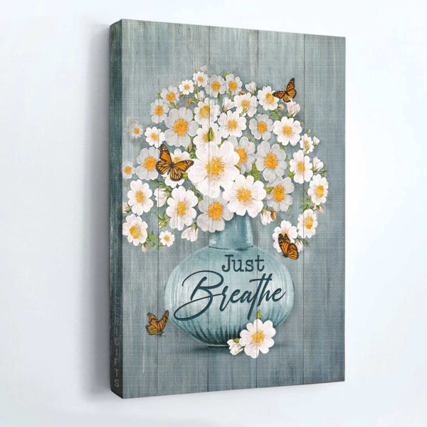 Christian Home Decor Gift: Jesus Portrait Poster with Apricot Blossom Monarch Butterfly and Flower Drawing – Just Breathe