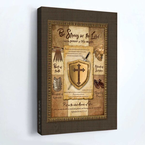 Jesus Portrait Poster – Armor of God Shield of Faith Home Decor Gift for Christian – Be Strong in the Lord – 82 characters