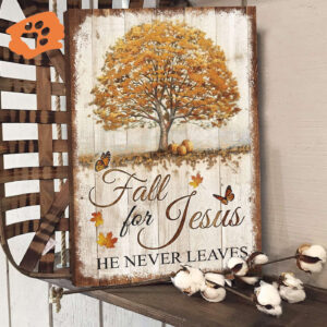Fall for Jesus: Jesus Portrait Poster with Autumn Tree and Orange Butterfly - Christian Home Decor Gift