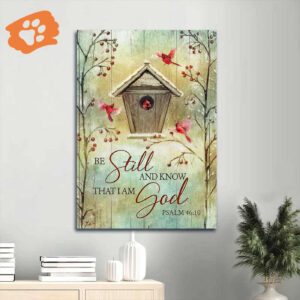 Jesus Portrait Poster Home Decor - Beautiful Red Cardinal Drawing Gift for Christian - Be Still and Know I Am God