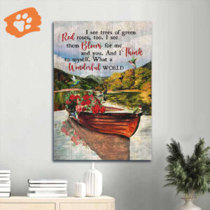 Jesus Portrait Poster Home Decor Gift - Beautiful Boat & Red Rose Lake Drawing - Gift For Christian - What a Wonderful World