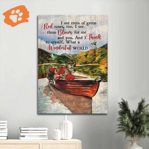 Jesus Portrait Poster Home Decor Gift – Beautiful Boat & Red Rose Lake Drawing – Gift For Christian – What a Wonderful World