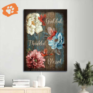 Christian Home Decor Gift - Jesus & Cardinal Portrait Poster - Grateful & Blessed