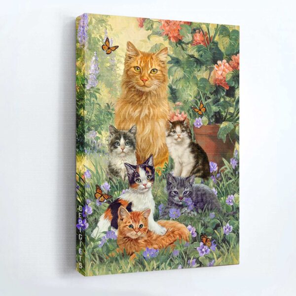 Jesus Portrait Poster – Beautiful Cat Painting Purple Flower Garden Peace Drawing – Gift for Christian Home Decor