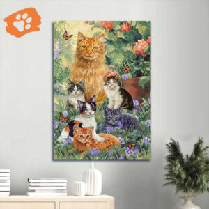 Jesus Portrait Poster - Beautiful Cat Painting Purple Flower Garden Peace Drawing - Gift for Christian Home Decor