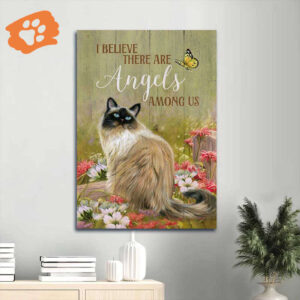 Jesus Portrait & Pink Flower Garden Poster - Christian Home Decor Gift with Angels