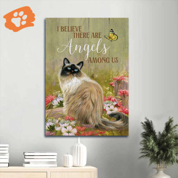 Jesus Portrait & Pink Flower Garden Poster – Christian Home Decor Gift with Angels