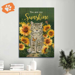 Jesus Portrait Poster Home Decor Gift - Beautiful Cat & Sunflower Garden Green Background - Gift for Christian