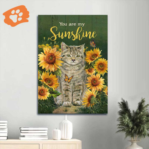 Jesus Portrait Poster Home Decor Gift – Beautiful Cat & Sunflower Garden Green Background – Gift for Christian