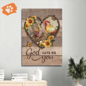 Christian Home Decor Gift: Jesus Portrait Poster with Chicken Drawing and Sunflower Garden - God Gave Me You