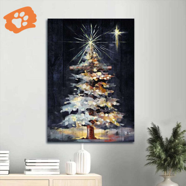 Jesus Portrait Poster Home Decor Gift – Beautiful Christmas Tree Holy Night – Perfect Gift for Christians