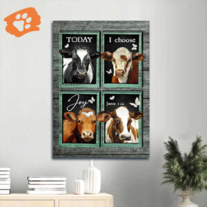 Christian Home Decor Poster Gift - Jesus Portrait Cow Painting Butterfly Art - Choose Joy