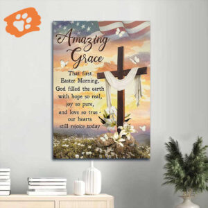 Jesus Portrait Poster Home Decor Gift - Cross Lily Flower Sunset US Flag - Gift for Christian - Amazing Grace
