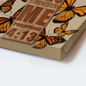 Christian Home Decor Gift: Jesus Portrait Poster with Cross and Orange Butterfly - Philippians 4:13 1