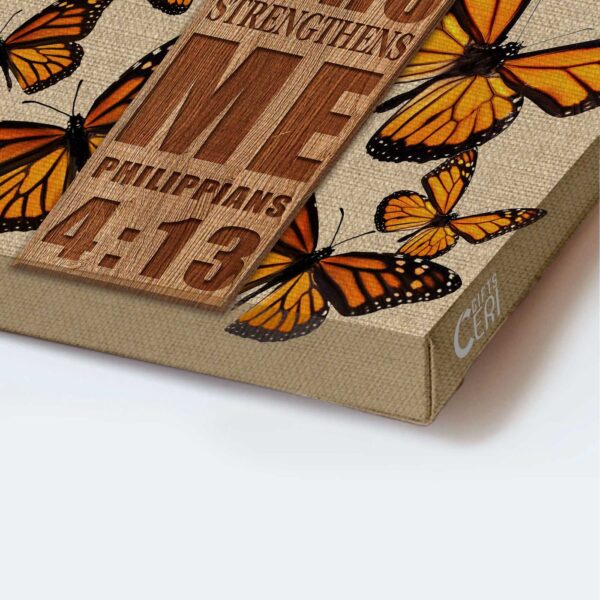 Christian Home Decor Gift: Jesus Portrait Poster with Cross and Orange Butterfly – Philippians 4:13