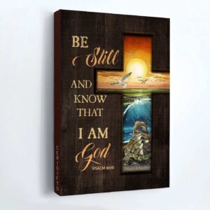 Christian Home Decor: Jesus Portrait Poster with Cross Sunset Turtle & Seagull - Gift for Christians - Be Still and Know 1