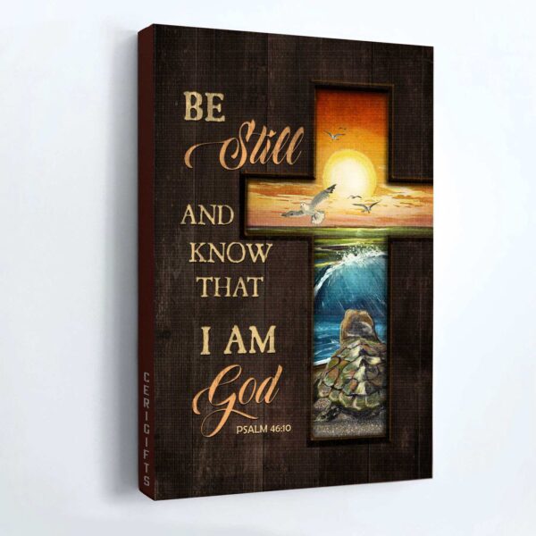 Christian Home Decor: Jesus Portrait Poster with Cross Sunset Turtle & Seagull – Gift for Christians – Be Still and Know