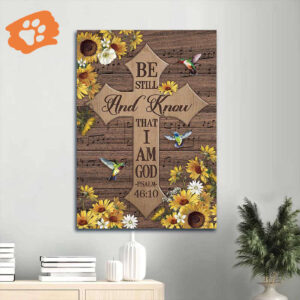 Christian Home Decor Gift - Jesus Portrait Poster with Cross Daisy Frame Hummingbird - Be Still and Know - Unique Christian Gift
