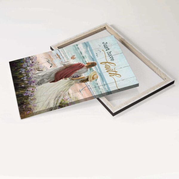 Walk with Jesus Portrait Poster – Beautiful Girl Blue Ocean  Poster Home Decor Gift Home Decor Gift for Christian Faith