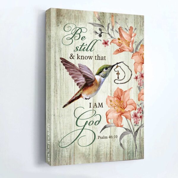 Jesus Portrait Poster Home Decor Gift – Christian Cross Bracelet & Hummingbird Orange Lily – Be Still I Am God