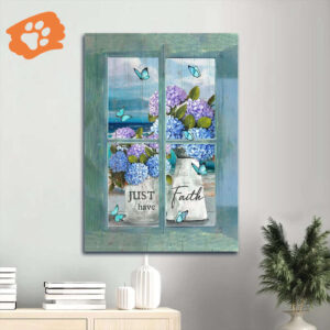 Jesus Portrait Poster: Hydrangea Ocean Butterfly  Poster Home Decor Gift - Christian Home Decor Gift