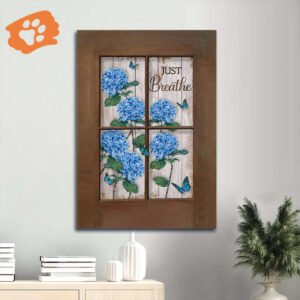 Jesus Portrait Poster Home Decor Gift - Hydrangeas Blue Flower Monarch Butterfly  Poster Home Decor Gift - Christian Gift - Just Breathe