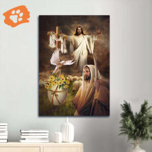 Beautiful Jesus Portrait Poster Home Decor Gift - Watercolor Dove Cross Yellow Flower  Poster Home Decor Gift for Christian