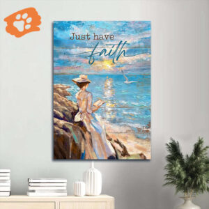 Jesus Portrait Poster Home Decor Gift - Beautiful Lady Reading Book Ocean  Poster Home Decor Gift - Christian Faith Gift
