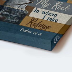 Jesus & Lighthouse Wood Cross Portrait Poster - Christian Home Decor Gift - The Lord is my Rock 1