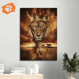 Jesus Lion King Portrait Poster Home Decor Gift for Christians - Beautiful Golden Crown Drawing