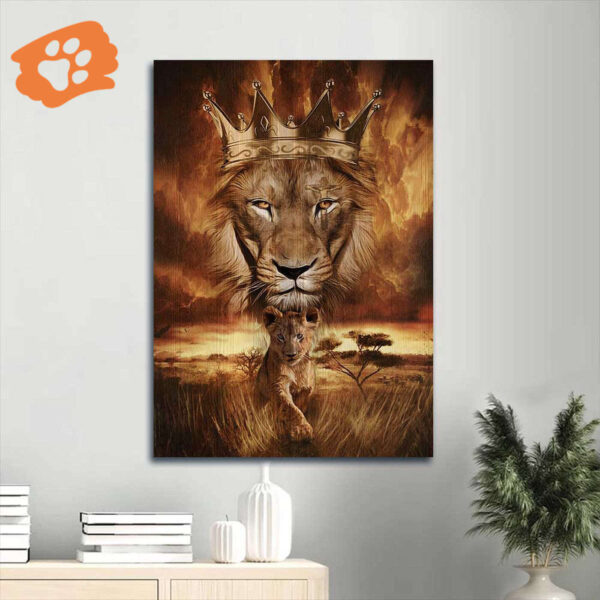 Jesus Lion King Portrait Poster Home Decor Gift for Christians – Beautiful Golden Crown Drawing