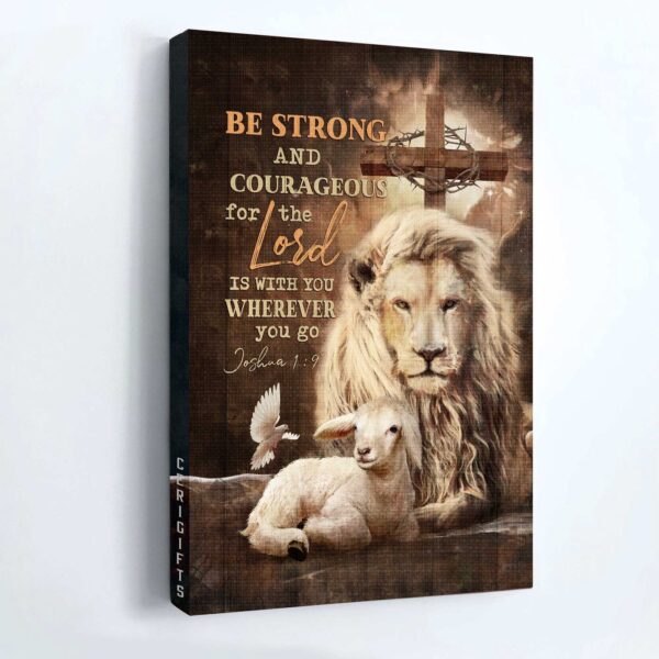 Christian Home Decor: Lion & Lamb Portrait Posters – Be Strong and Courageous Gift