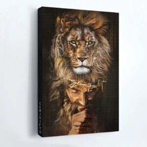 Jesus Portrait Poster - Lion of Judah Healing Prayers Crown of Thorns - Christian Home Decor Gift 1