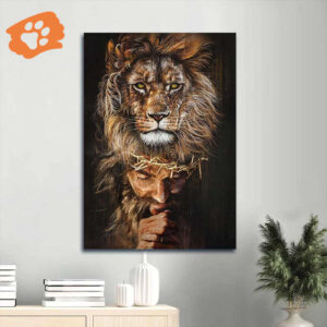 Jesus Portrait Poster - Lion of Judah Healing Prayers Crown of Thorns - Christian Home Decor Gift