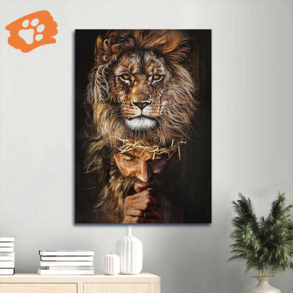 Jesus Portrait Poster – Lion of Judah Healing Prayers Crown of Thorns – Christian Home Decor Gift