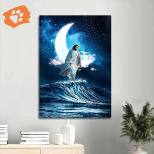 Jesus Portrait Poster Home Decor Gift - Beautiful Moon & Night Sky Art - Christian Gift