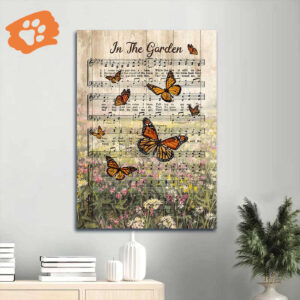 Jesus Portrait Poster Home Decor Gift - Christian Garden Theme with Music Sheet Butterfly and Flower - Unique Christian Gift