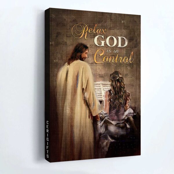 Jesus Portrait Poster – Beautiful Pianist Painting with Inspirational Quote – Christian Home Decor Gift – God is in Control