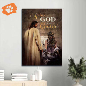 Jesus Portrait Poster - Beautiful Pianist Painting with Inspirational Quote - Christian Home Decor Gift - God is in Control