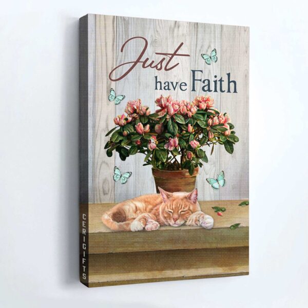 Christian Home Decor Gift: Jesus Portrait Poster with Pink Flower Sleeping Cat & Butterfly – Just Have Faith
