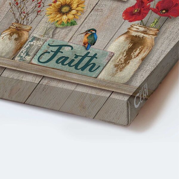 Christian Home Decor Gift: Jesus Portrait Poster with Poppy Sunflower and Hummingbird – Just Have Faith