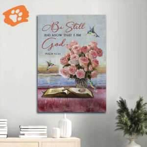 Jesus & Hummingbird Portrait Poster Home Decor Gift - Christian Gift - Be Still & Know - Rose Vase & Cute Design