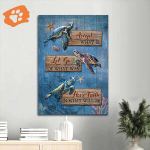 Christian Home Decor Gift: Jesus Portrait Poster with Sea Turtle Blue Ocean Starfish - Acceptance and Faith
