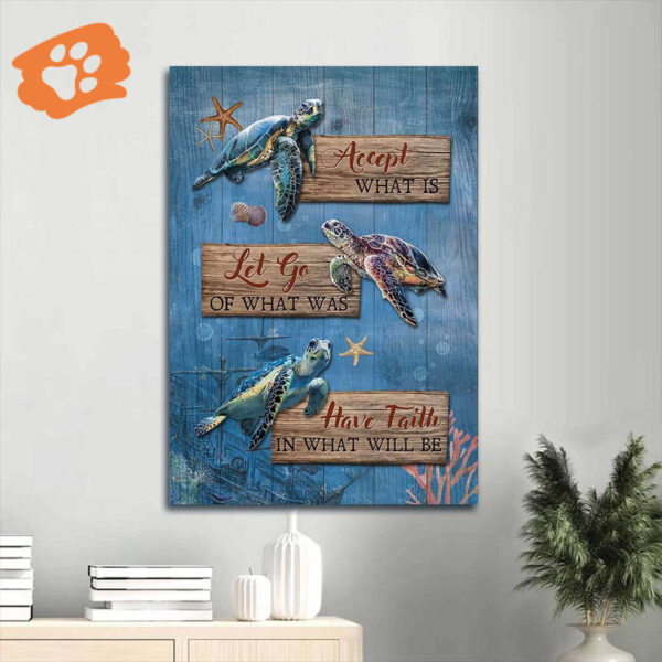 Christian Home Decor Gift: Jesus Portrait Poster with Sea Turtle Blue Ocean Starfish – Acceptance and Faith