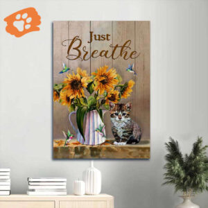 Christian Jesus Portrait Poster with Sunflower Vase Cat Hummingbird - Home Decor Gift
