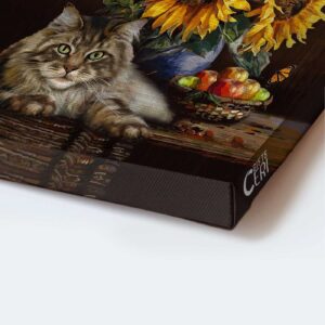 Christian Home Decor Gift: Jesus Portrait Poster with Sunflower Watercolor Cat Still Life Painting - Just Breathe 1