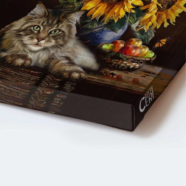 Christian Home Decor Gift: Jesus Portrait Poster with Sunflower Watercolor Cat Still Life Painting – Just Breathe