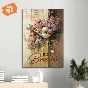 Jesus Portrait Poster Home Decor Gift - Beautiful Watercolor Flowers & Vintage Painting - Gift for Christian - Just Breathe